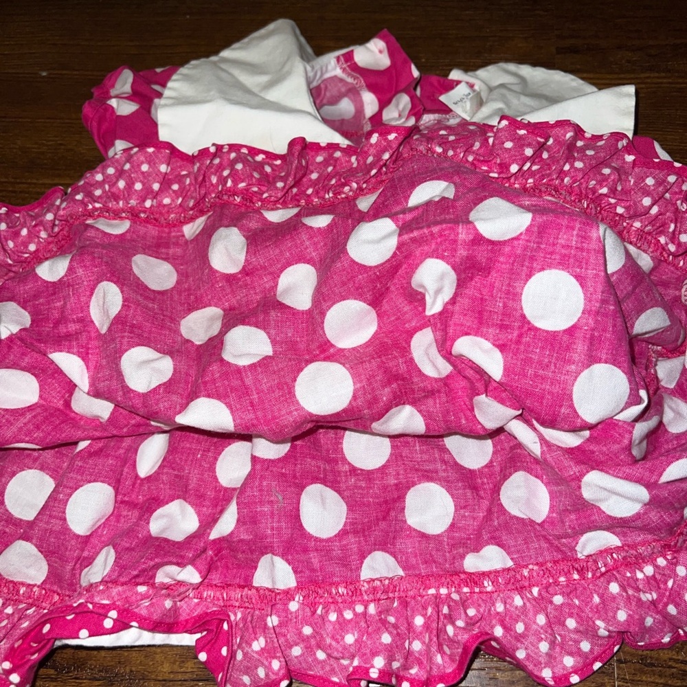 Vintage Bonnie Baby Pink and White Polka Dot Collar Floral Dress Size 12 Month - Picture 5 of 9